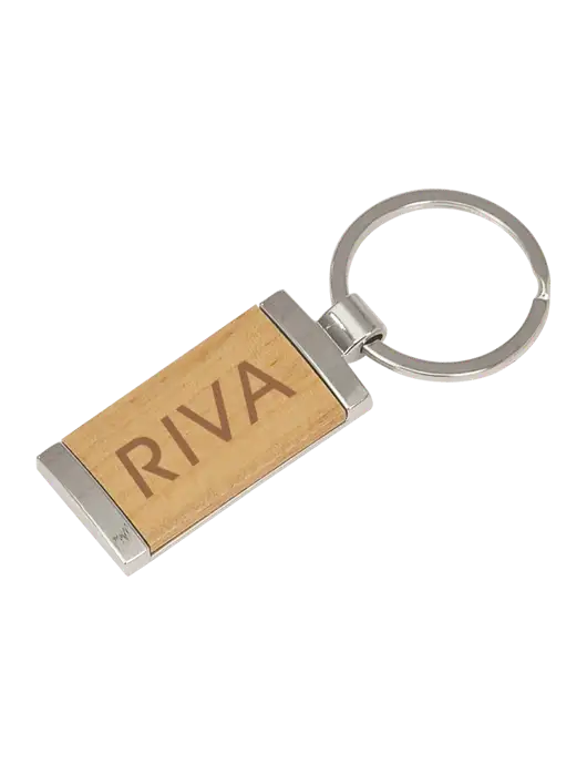 Wood & Silver Rectangle Keychain w/RIVA Logo