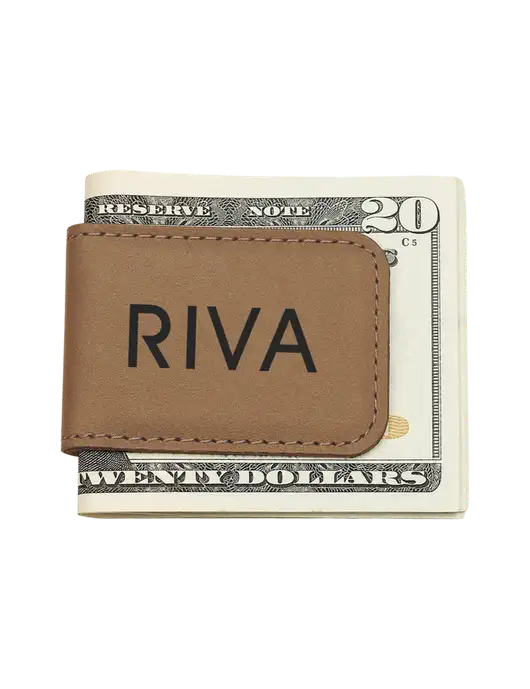 Tan Leatherette Money Clip w/RIVA Logo