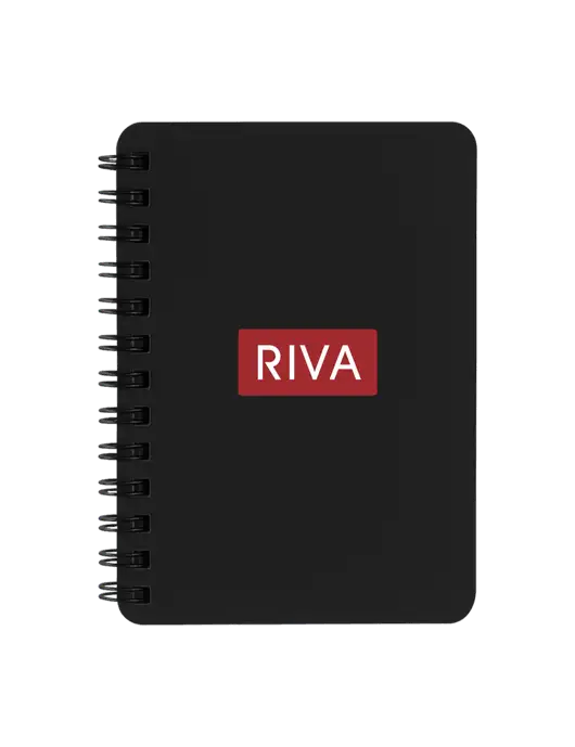 Sturdy Black Hardcover Notebook, 5.25 x 7 w/RIVA Logo