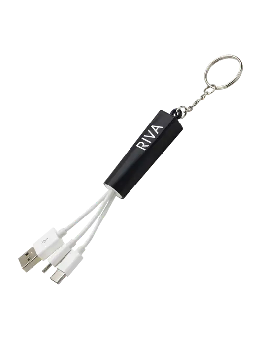 Black Light-Up Charging Cable with Key Ring w/RIVA Logo