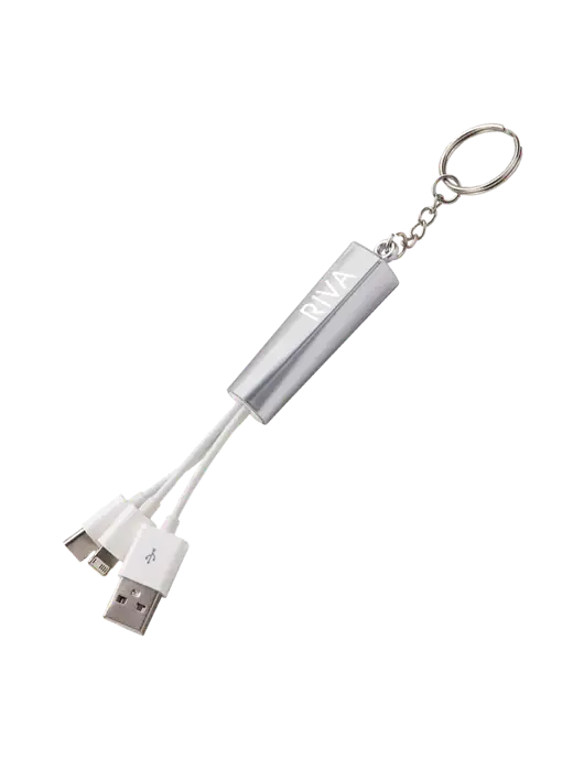 Silver Light-Up Charging Cable with Key Ring w/RIVA Logo