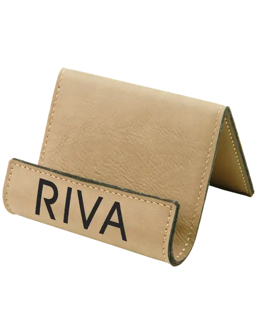 Tan Leatherette Card & Phone Holder w/RIVA Logo